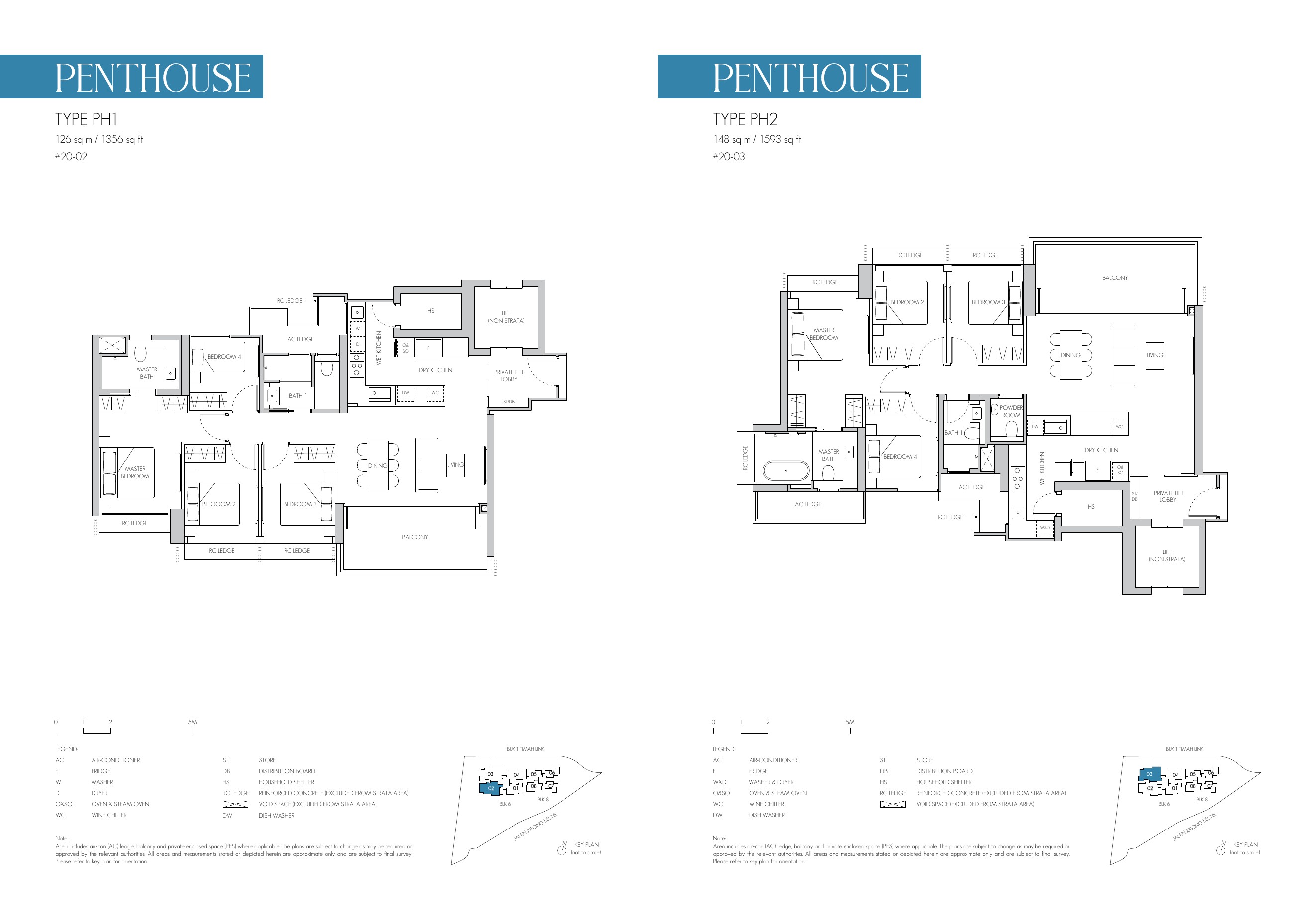 8@BT Penthouse Types PH1 · 1,356 sq ft & PH2 · 1,593 sq ft floor plan